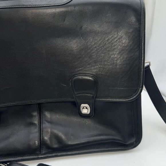 COACH PRESCOTT 90s Vintage BLACK LEATHER LAPTOP BRIEFCASE MESSENGER BAG   WITH C - Picture 5 of 16